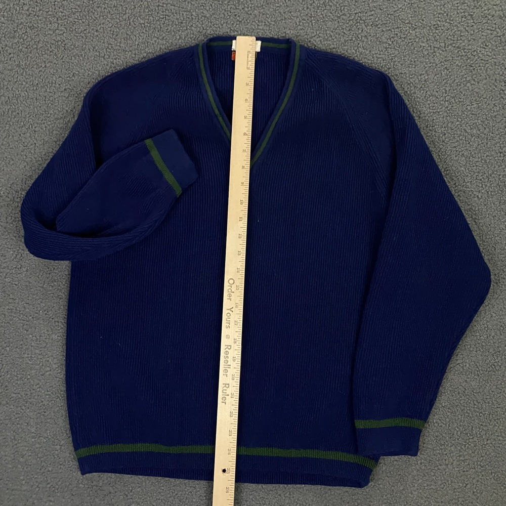 True Vintage 50s 60s Mr. Sid Sweater FITS Men Small Ribbed Knit Wool V-Neck Blue - Picture 13 of 16